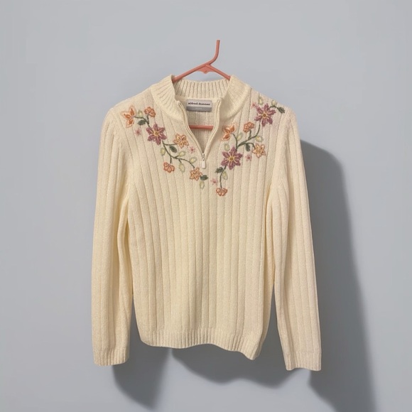 Alfred Dunner Sweaters - Alfred Dunner Cream Floral Embroidered Sweater